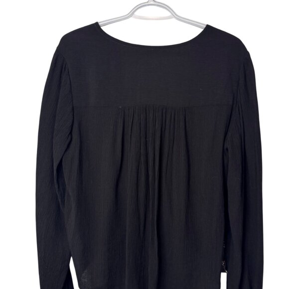 Free People black faux wrap hi-low pleated long sleeve top size XS - Picture 5 of 9